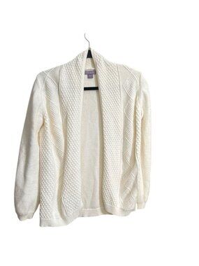 Laura Scott Womens M White Open Front Knit Cardigan Sweater 100% Cotton